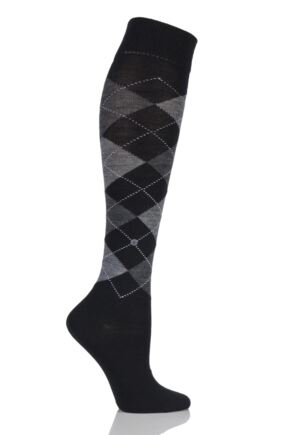 Ladies 1 Pair Burlington Marylebone Argyle Wool Knee High Socks