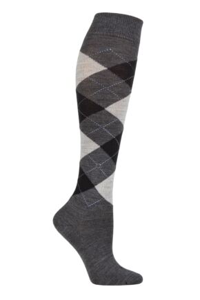 Ladies 1 Pair Burlington Marylebone Argyle Wool Knee High Socks