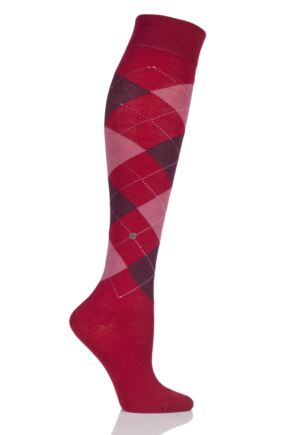 Ladies 1 Pair Burlington Marylebone Argyle Wool Knee High Socks Red 36-41