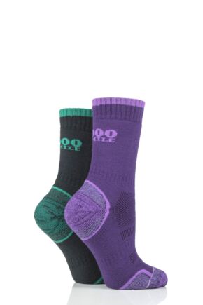 Mens and Ladies 2 Pair 1000 Mile Single Layer Walking Socks Purple/Emerald 3-5.5 Ladies