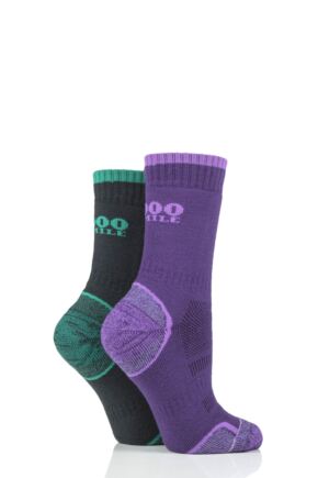 Mens and Ladies 2 Pair 1000 Mile Single Layer Walking Socks Purple/Emerald 6-8.5 Ladies