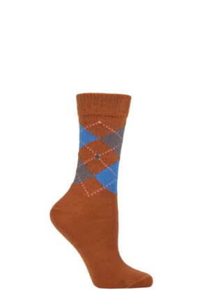 Ladies 1 Pair Burlington Whitby Extra Soft Argyle Socks Rust 3.5-7 Ladies