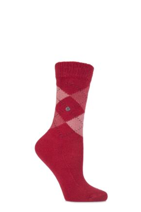 Ladies 1 Pair Burlington Whitby Extra Soft Argyle Socks Vermillion Red 36-41
