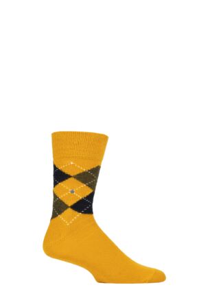 Mens 1 Pair Burlington Preston Extra Soft Feeling Argyle Socks Yellow 6.5-11 Mens