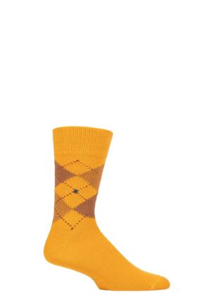 Mens 1 Pair Burlington Preston Extra Soft Feeling Argyle Socks Yellow / Brown 6.5-11 Mens