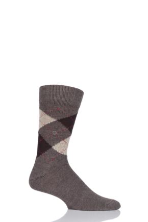 Mens 1 Pair Burlington Preston Extra Soft Feeling Argyle Socks Brown / Beige 40-46