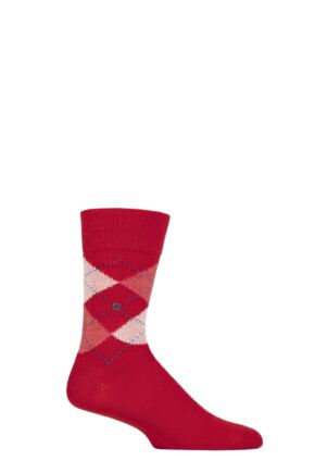 Mens 1 Pair Burlington Preston Extra Soft Feeling Argyle Socks Red / Pink 6.5-11 Mens