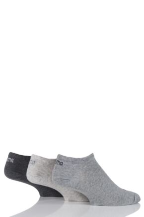 Mens and Ladies 3 Pair Puma Invisible Sneaker Socks Grey Mix 2.5-5