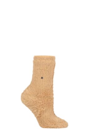 Ladies 1 Pair Burlington Fluffy Bed Socks Beige 3.5-7 Ladies