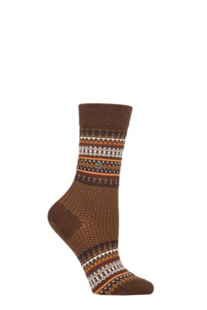 Ladies 1 Pair Burlington Ancient Fair Isle Wool Socks