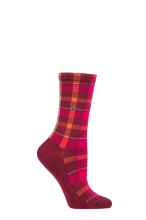 Ladies 1 Pair Burlington Modular Check Tartan Cotton Socks