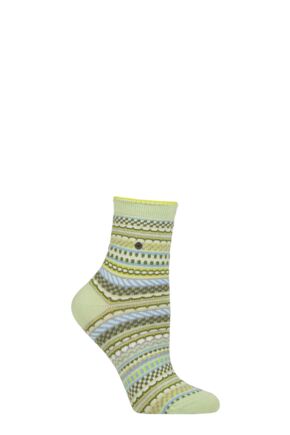 Ladies 1 Pair Burlington Cheerful Summer Striped Cotton Socks Green 3.5-7 Ladies