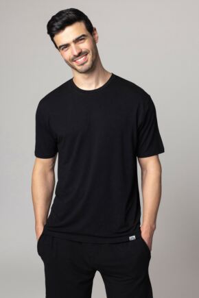 Mens 1 Pack Lazy Panda Bamboo Loungewear Selection T-Shirt Black T-Shirt Small