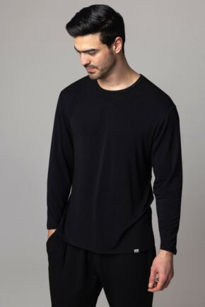 Mens 1 Pack Lazy Panda Bamboo Loungewear Selection Long Sleeved Top Black Long Sleeved Top Extra Large