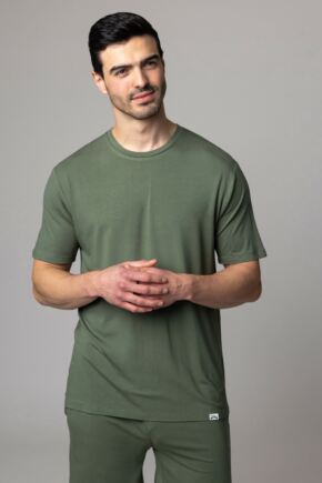 Mens 1 Pack Lazy Panda Bamboo Loungewear Selection T-Shirt Olive Green Small