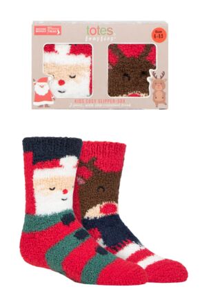 Boys and Girls 2 Pair Totes Chunky Christmas Novelty Slipper Socks