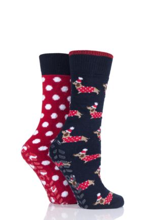 Ladies 2 Pair Totes Original Novelty Slipper Socks with Grip