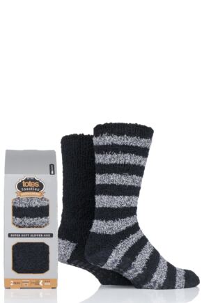 Mens 2 Pair Totes Twin Super Soft Stripe and Plain Bed Socks