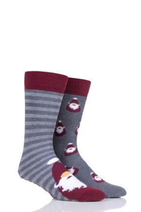 Mens 2 Pair Totes Original Plain and Patterned Slipper Socks