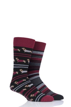 Mens 2 Pair Totes Original Plain and Patterned Slipper Socks