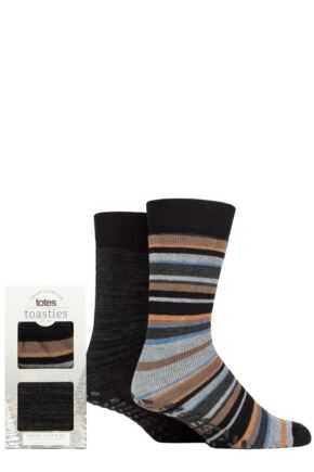 Mens 2 Pair Totes Original Plain and Patterned Slipper Socks
