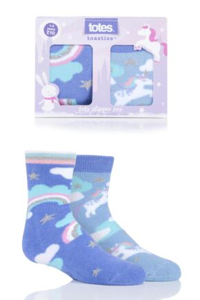 Girls 2 Pair Totes Tots Originals Novelty Slipper Socks