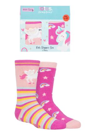 Girls 2 Pair Totes Tots Originals Novelty Slipper Socks Pink 1-3 Years