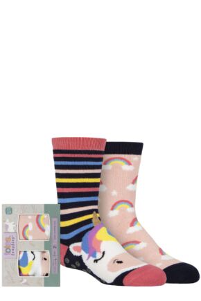 Girls 2 Pair Totes Tots Originals Novelty Slipper Socks Unicorn 2-3 Years