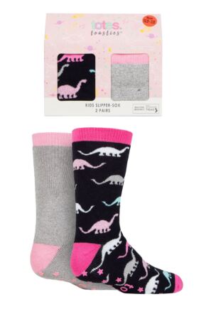 Girls 2 Pair Totes Originals Novelty Slipper Socks Dinosaur 7-10 Years