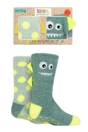 Boys and Girls 2 Pair Totes Super Soft Slipper Socks Dinosaur 2-3 Years
