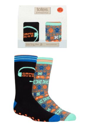 Boys 2 Pair Totes Originals Novelty Slipper Socks