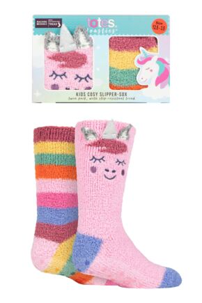 Boys and Girls 2 Pair Totes Super Soft Slipper Socks Rainbow 7-10 Years