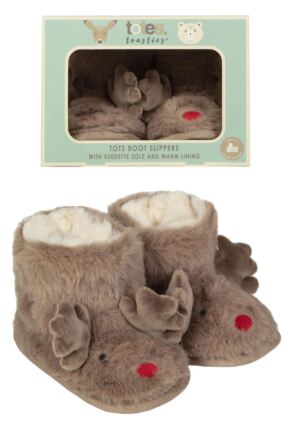 Toddlers 1 Pair Totes Slipper Booties with Grip Reindeer 12-18 Months