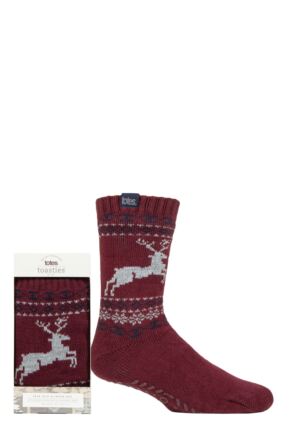 Mens 1 Pair Totes Reindeer Fairisle Chunky Lined Socks