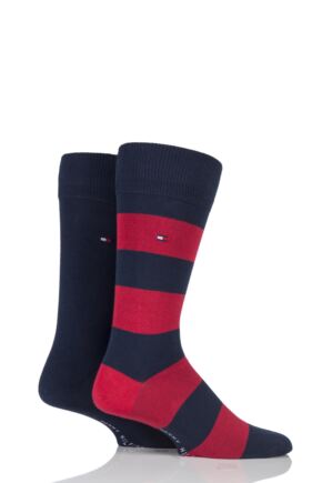 Mens 2 Pair Tommy Hilfiger Rugby Striped Cotton Socks