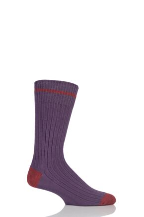 Mens 1 Pair SOCKSHOP of London Fashion Rib Cotton Socks With Contrast Heel and Toe Raisin / Terracotta M