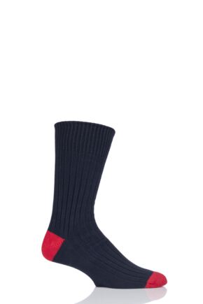 Mens 1 Pair SockShop of London Fashion Rib Cotton Socks With Contrast Heel and Toe