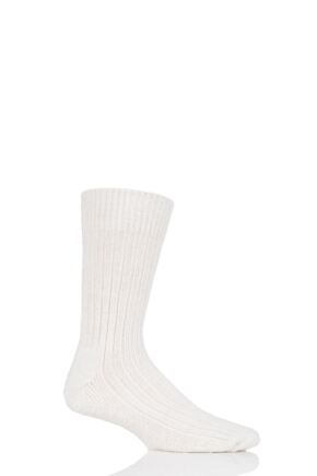 Mens and Ladies 1 Pair SOCKSHOP of London Alpaca Ribbed Boot Socks With Cushioning Ecru 4-7 Unisex