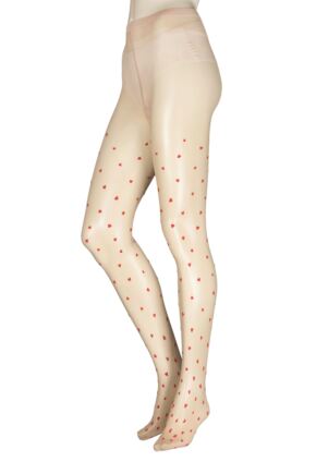 Ladies 1 Pair Falke Red Velvet All Over Heart Tights