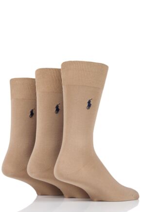 Mens 3 Pair Ralph Lauren Mercerized Cotton Flat Knit Plain Socks