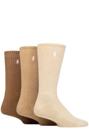 Mens 3 Pair Ralph Lauren Classic Cotton Sport Socks Cream OS