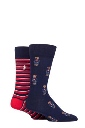 Mens 2 Pair Ralph Lauren Cotton Bear Socks