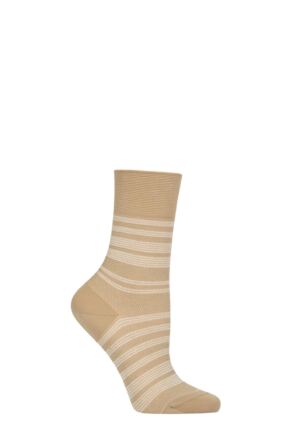 Ladies 1 Pair Falke Sunset Stripe Sensitive Lyocell Socks Sand 2.5-5 Ladies