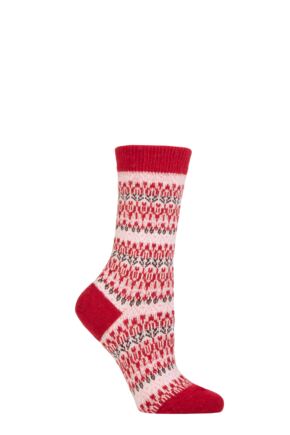 Ladies 1 Pair Falke Christmas Eve Wool Fairisle Socks Scarlette 2.5-5 Ladies