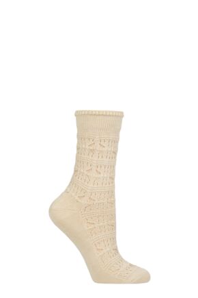 Ladies 1 Pair Falke Granny Square Bamboo Socks Off White 5.5-8 Ladies