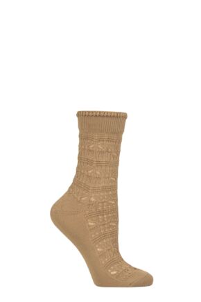 Ladies 1 Pair Falke Granny Square Bamboo Socks Camel 5.5-8 Ladies