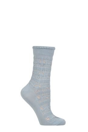 Ladies 1 Pair Falke Granny Square Bamboo Socks Ciel 5.5-8 Ladies