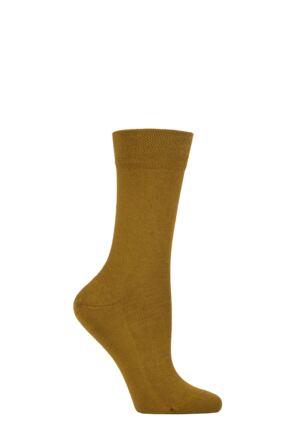 Ladies 1 Pair Falke Sensitive London Left And Right Comfort Cuff Cotton Socks Dried Herb 2.5-5 Ladies