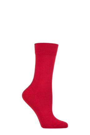 Ladies 1 Pair Falke Sensitive London Left And Right Comfort Cuff Cotton Socks Scarlet 35-38