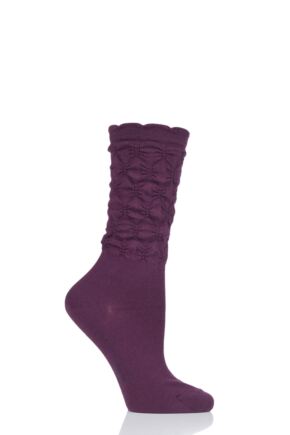 Ladies 1 Pair Falke Crumpled Diamond Rib Virgin Wool Socks Purple 2.5-5 Ladies